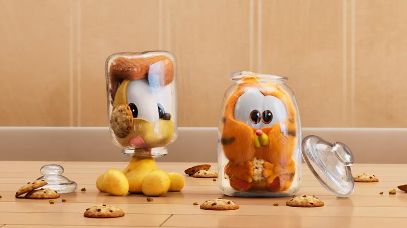 garfield gatto arancione e odie cane imbrigliati nei barattoli di biscotti mangia lasagne film recensione