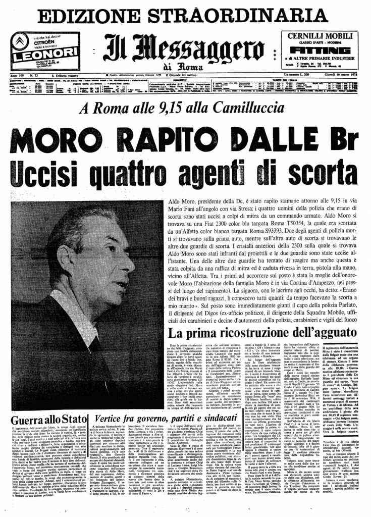 Il Messaggero sul sequestro di Aldo Moro