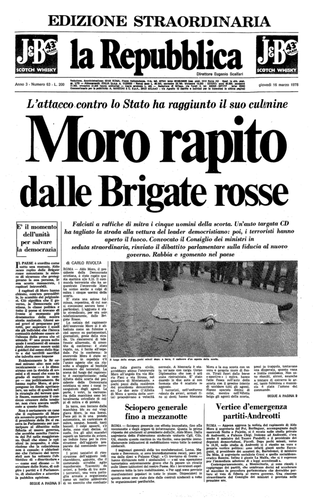 La Repubblica sul sequestro di Aldo Moro